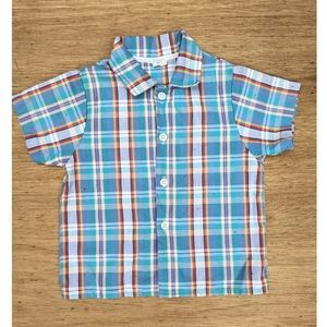 Vintage Carter's toddler plaid short sleeve collared shirt blue 4t